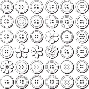 Collection of black and circular buttons and floral shapes circle flower sewing