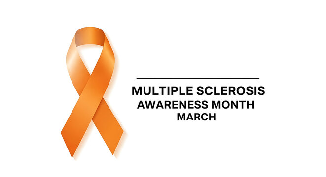 orange ribbon for multiple sclerosis awareness month symbolizing vital support and health advocacy for ms on a crisp white background.