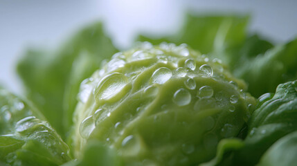 Fresh Green Cabbage with Water Droplets in Macro Shot Highlighting Nature's Beauty and Freshness for Culinary Inspiration and Healthy Eating