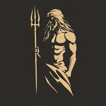 logo featuring a silhouette of the Greek god Poseidon, presenting a modern and minimalist depiction of Neptune wielding a trident