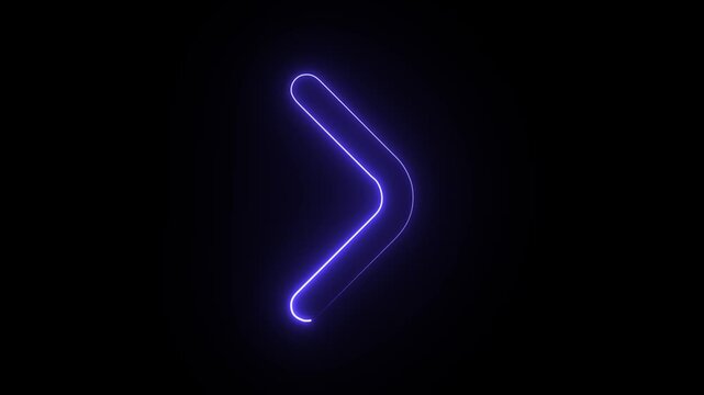 Neon greater than symbol glowing brightly against a dark background in a series of sequential images showcasing its vibrant purple color and sleek design.