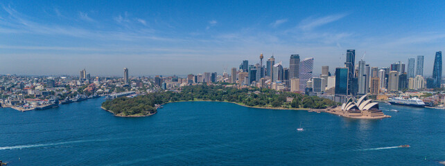 Fototapeta premium 7 February 2026 Panorama Aerial View of Sydney Harbour Circular Quay cruise Liner on a nice Summer day beautiful Sky in Sydney NSW Australia