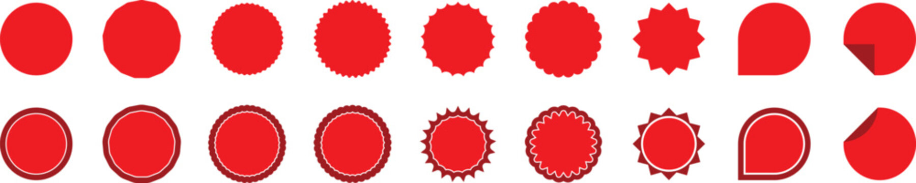 A collection of red seal and stamp shapes designed for official documents, certificates, approvals, and authentication marks.