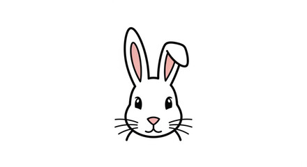 Obraz premium Cute white rabbit head with long ears and pink nose on clean background simple cartoon illustration