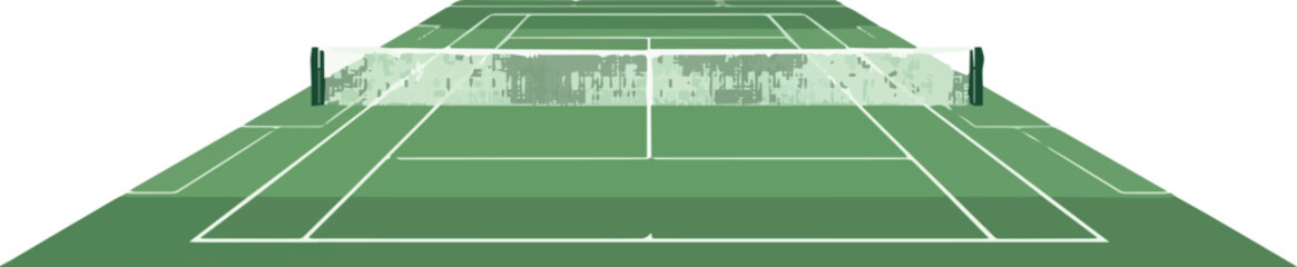 Fototapeta premium Aerial view of a tennis court with white markings on a green surface