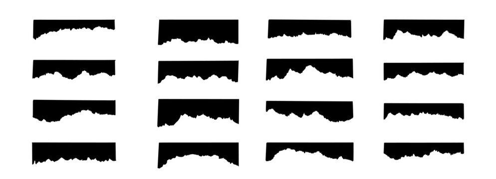 Simple web site separator ripped paper border, torn edge set. Curve edge header section. Blue border for banner, frame bottom, template