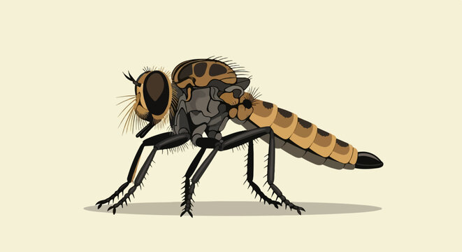 Detailed pixel art illustration of a robber fly, a predatory insect with large eyes