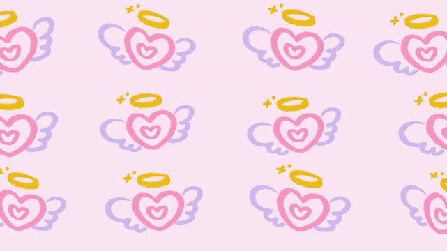 Cute angel heart with wings and halo seamless loop pattern background