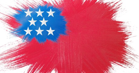 Fototapeta premium Composition of painted american flag stars and stripes pattern on white background