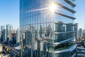 Fototapeta premium Modern City High-Rise with Integrated Solar Window Technology