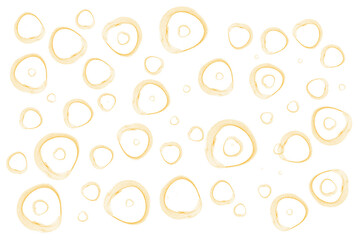 Round yellow irregular ornaments on a transparent background. Abstract decorative png  pattern