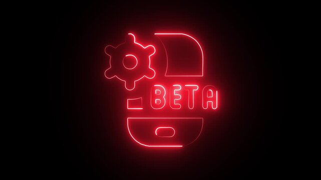 Red neon beta software logo animation on dark background, symbolizing development and testing in modern technology