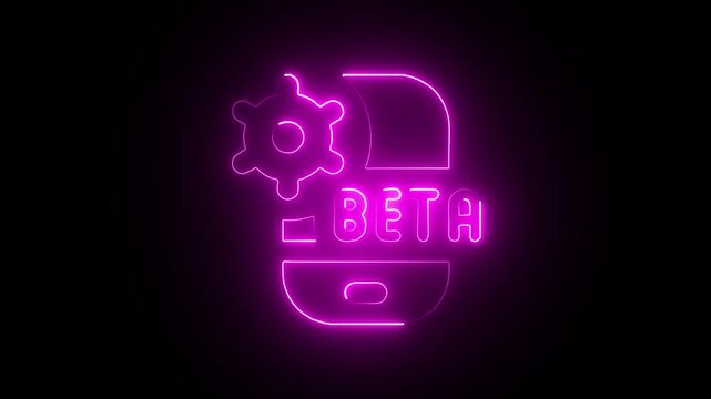 pink neon beta software logo animation on dark background, symbolizing development and testing in modern technology