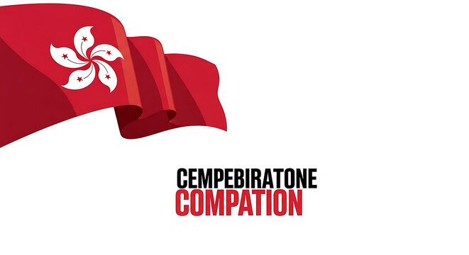 hong kong flag waving above bold cempebiratone compation text on white background symbolizing identity protest and graphic design.