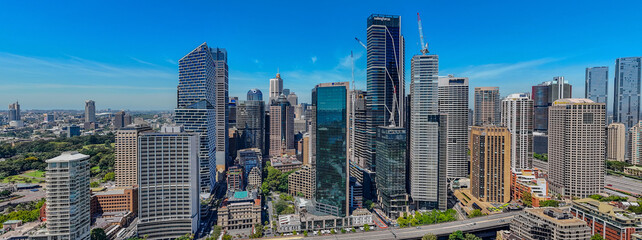 Fototapeta premium 7 February 2026 Panorama Aerial View of Central Business District CBD on Sydney Harbour Circular Quay cruise Liner on a nice Summer day beautiful Sky in Sydney NSW Australia