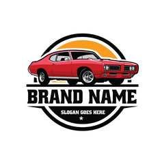Classic muscle car circle emblem logo vector isolated in white background. Best for autmotive car club related industry