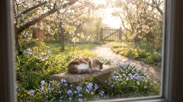 Bluestar flowers spring feline beautiful light peaceful serene garden view