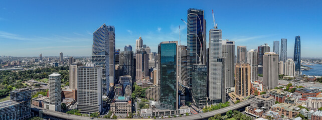 Fototapeta premium 5 February 2026 Aerial View of CBD on Sydney Harbour Circular Quay cruise Liner on a nice Summer day beautiful Sky in Sydney NSW Australia