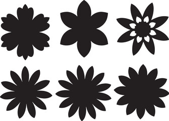 Set of six black flowers on white background for decoration