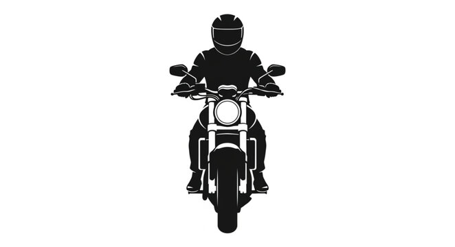 Silhouette of a Motorcycle Rider on a Classic Chopper Bike.
