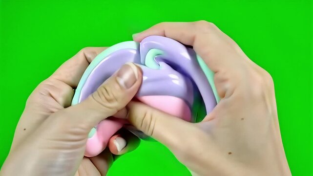 Hands Playing with Colorful Slime on a Green Screen Background.