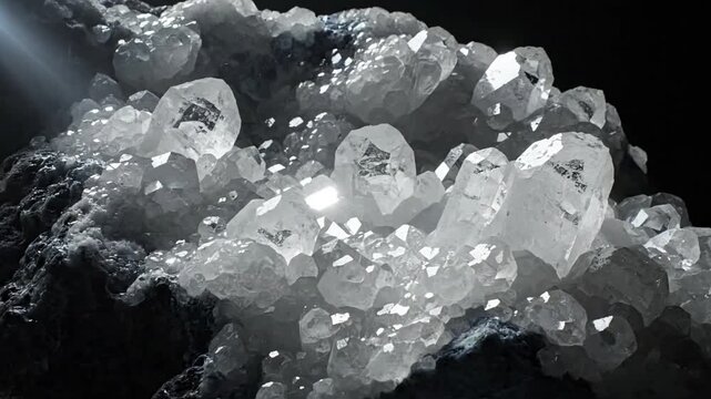 Subterranean Sparkle Evocative, moody lighting within a cavern or rocky outcrop highlights the reflective properties of a quartz vein, giving a sense of ancient, untouched beauty.