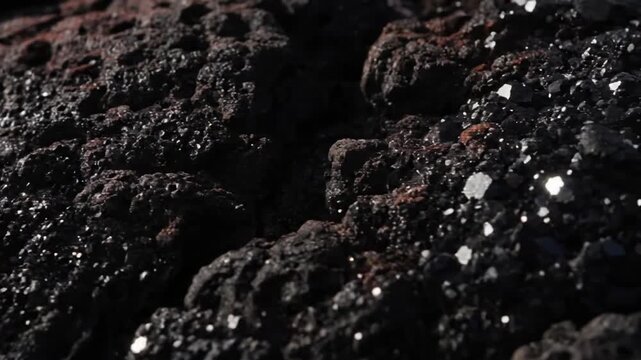 Weathered lava rock surface, showing erosion Mid-shot, capturing a wider area of the textured rock