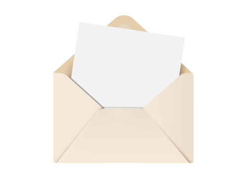 Open envelope with paper blank greeting card or letter
