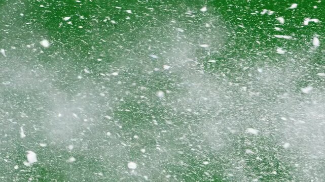 Snow falling on green grass, winter weather overlay effect, for video or website background