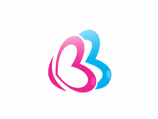 Abstract Double Heart Letter B Logo Design
