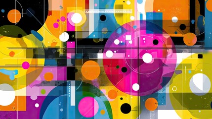 Obraz premium Colorful Abstract Design with Geometric Shapes and Circular Patterns