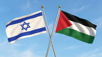 Crossed Flags of Israel and Palestine - Background Representing Middle East Relations, Peace Dialogue, and Geopolitics