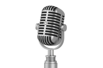Fototapeta premium Close-up of a vintage silver microphone on a stand isolated on a transparent background