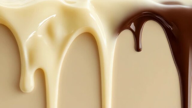 Creamy chocolate and vanilla drip background with melting waves