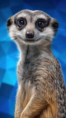 Adorable Meerkat Portrait Close-up on Abstract Blue Background