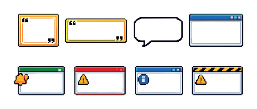 Pixel art style ui elements with speech bubble and notification icons