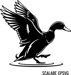 Obraz premium Duck Landing on Water silhouette vector illustration