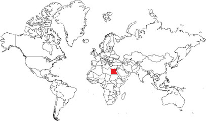 Fototapeta premium World map with Egypt highlighted in red global location