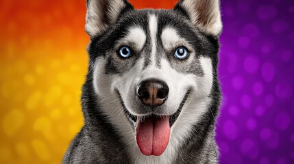 Obraz premium Happy Siberian Husky Portrait with Bright Blue Eyes and Colorful Backg