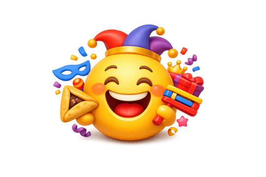 Joyful purim smiley with hamantaschen and gifts design for festive celebrations