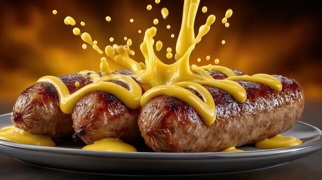 Grilled Sausages with Mustard Splash for BBQ Game Day Party