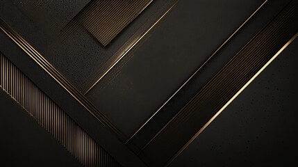 Obraz premium Premium dark wallpaper design, 3D layered architectural shapes, polished gold pinstripes, tempered glass overlays, dark slate background