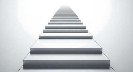 Fototapeta premium White staircase with multiple steps leading upwards in a minimalist setting.