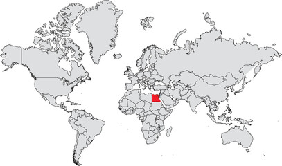 Fototapeta premium World map with Egypt highlighted in red global travel c