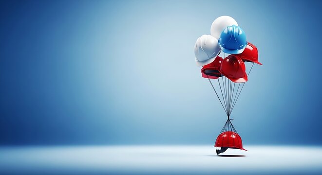 Adventurous skydivers with colorful parachutes descending gracefully over a serene horizon