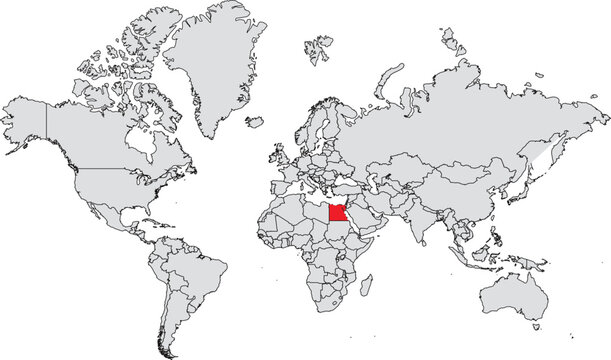 World map with Egypt highlighted in red global travel c