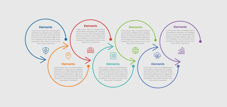 7 elements infographic comparison diagram with big circle and arrow up and down with dot line style 7 step for slide presentation