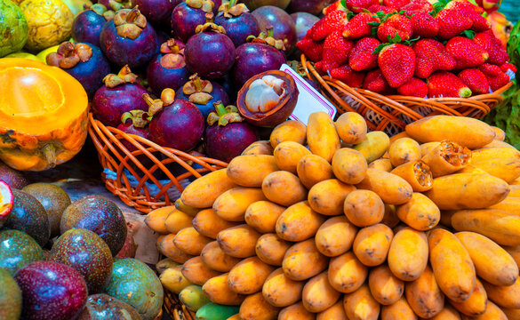 Fresh exotic fruits at the local market in Funchal.