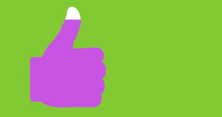 Likes progress with thumbs up symbol in pink on bright green background 4k