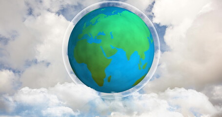 A digital composite of a rotating world among the clouds 4k